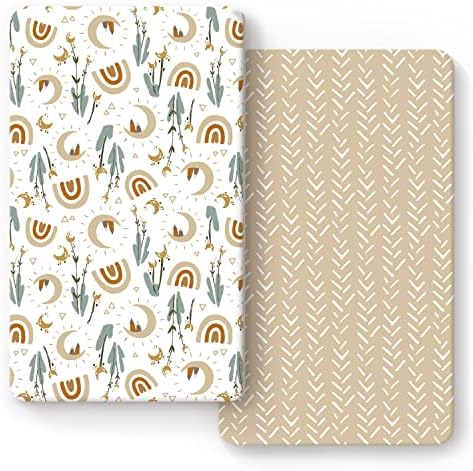 Stretchy Ultra Soft Jersey Knit Fitted Crib Sheets Set 2 Pack，Fits All Standard Crib Mattress Pads Safe and Snug, Rainbow Creative Painting Pattern