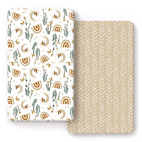 Stretchy Ultra Soft Jersey Knit Fitted Crib Sheets Set 2 Pack，Fits All Standard Crib Mattress Pads Safe And Snug, Rainbow Creative Painting Pattern #TOP8