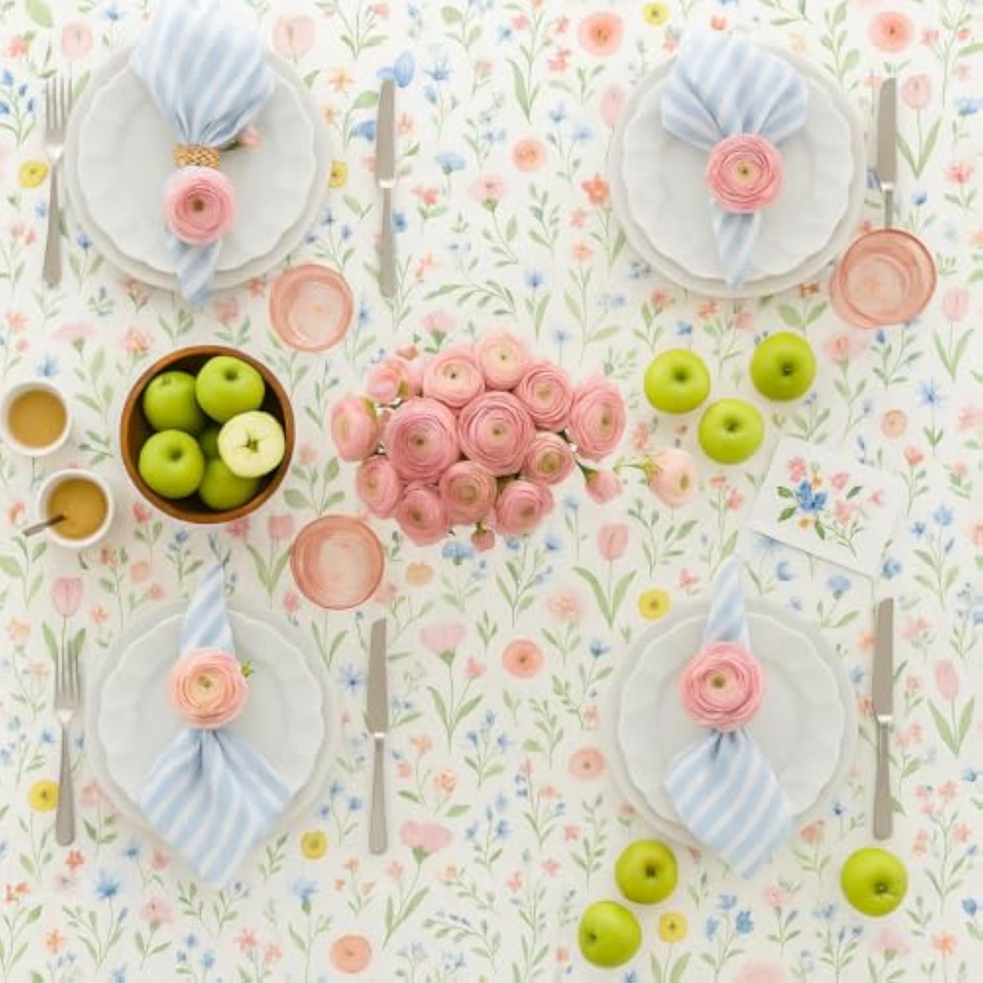 Spring Floral Bloom Tassel & Pom Pom Bedside Table Runner