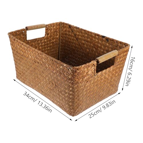 SHOWERORO Panier Tissé avec Poignées Jonc de Mer Rangement Bureau et Ménage Modèle Moyen Stockage Magazines Jouets Fruits Snacks Woven Storage Basket With Handle – vue 2