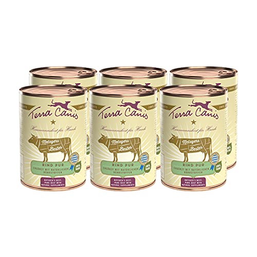 Terra Canis Rind Pur aus Rinderherz und Rinderleber - Metzgers Bestes Nassfutter, 6x400g I Premium Hundefutter in 100% Lebensmittelqualität Aller Rohstoffe I Reichhaltig, gesund & glutenfrei