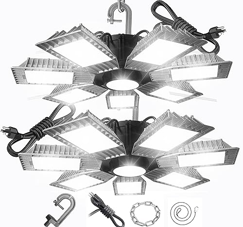 2-Pack 250W LED High Bay Light 6500K Adjustable 7Panel Design 30000LM Bright Shop Light Aluminum Heat Sink - Ideal for Warehouse, Residential, Barn, Factory, Workshop Hanging LED Shop Lighting