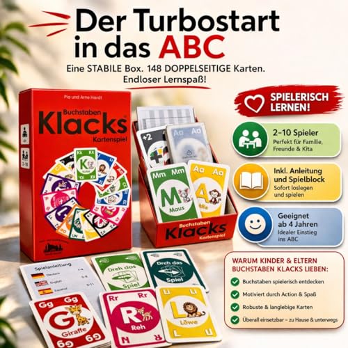 Alster- und ElbHarmonie Klatschbuchstaben | ABC Kartenspiel für Kinder ab 4 Jahren | Lernspiel mit Tieren und Buchstaben | spielerisch Alphabet lernen | 148 Karten I 2-10