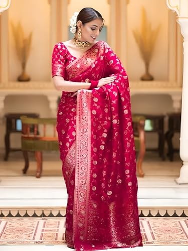 Image of Yashika Women's Pure Kanjivaram Silk Saree Soft Banarasi Style Wedding With Blouse Piece | Saree For Women | New Sari
