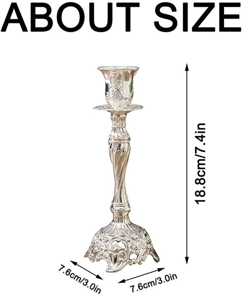 Sziqiqi Silver Plated Candlestick Holders Set of 2 Taper Candle Holders Deluxe Ornate Candle Holders for Shabbat Taper Candles, Candle Centerpiece, Wedding Candles, Christmas Candle, 7.4inch