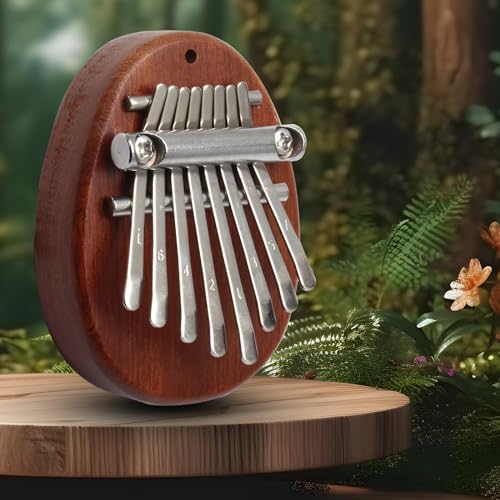 Image of Uenhoy Mini Wood Kalimba Thumb Piano 8 Keys Finger Thumb Piano Musical Instruments, Portable Wooden Mbira Finger Piano for Piano Beginners, Oval (Pack of 2)
