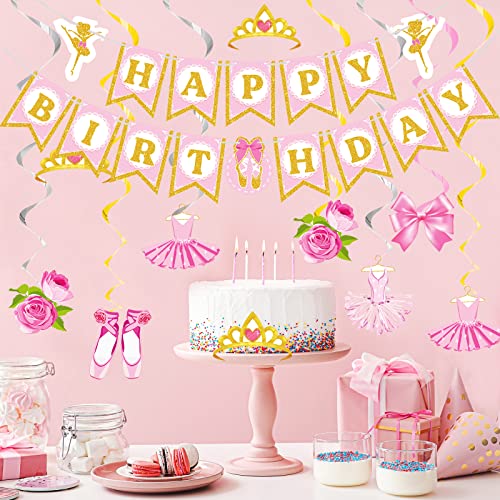 37 Pieces Ballet Birthday Party Supplies Ballerina Birthday Banner Ballerina Party Decoration Ballet Party Banner Ballerina Swirl Decoration Pink Ballerina Cutouts For Girls Birthday Baby Shower Party #TOP3