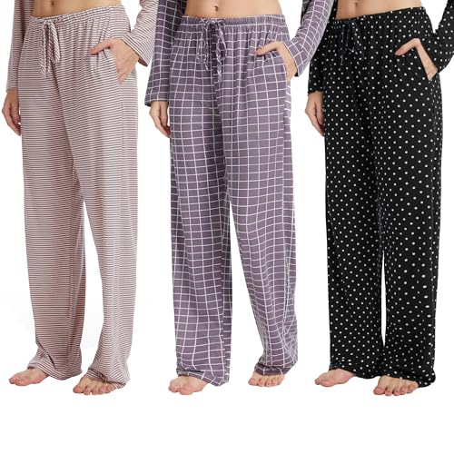 Suewon 3 Pack: Pajama Pants Women, 4-Way Stretch Soft Lounge Bottoms, Comfy Sleepwear with Pockets (Available in Plus Size) (Set B, Medium)