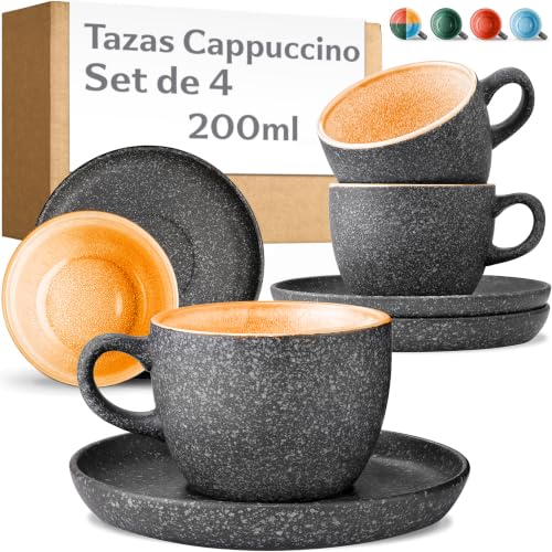 Cosumy Set de 4 Tazas de Capuchino - 200ml en Cerámica con Platillos – Juego de Café Moderno - Gres Grueso con Esmalte Reactivo Hecho a Mano - Mantiene el Calor por Más Tiempo (Amarillo) Cosumy Set de 4 Tazas de Capuchino - 200ml en Cerámica con Platillos – Juego de Café Moderno - Gres Grueso con Esmalte Reactivo Hecho a Mano - Mantiene el Calor por Más Tiempo (Amarillo)
