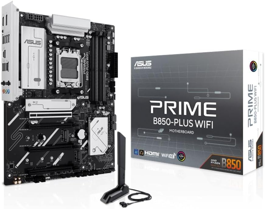 PRIME B850-PLUS WIFI, Scheda Madre AMD ATX, 8+2+1 Fasi Alimentazione, Slot DDR5, PCIe 5.0, 3 slot M.2, Wi-Fi 6E, Ethernet Realtek 2.5Gb, DisplayPort, HDMI, USB-A e USB-C da 10Gbps, Aura Sync - Scheda madre