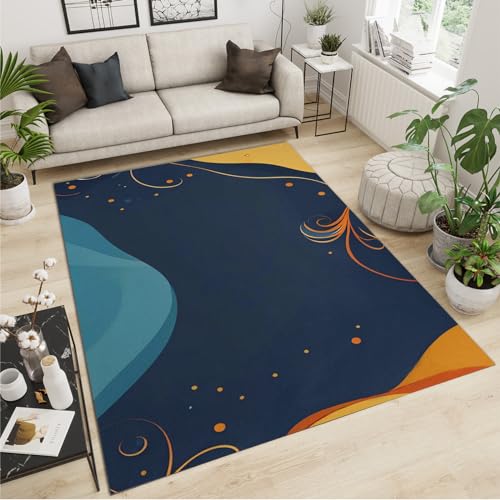 Tapis de salon minimaliste noir et bleu 1,8x2,4m abstrait