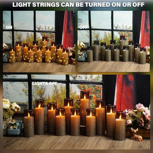 Image of Nimiko Flickering Flameless LED Candles,Battery Operated Candles 24 Pcs with Embedded Star String,Acrylic LED Pillar Candles with Remote,Suitable for Home Decoration to Create an Atmosphere (Grey)