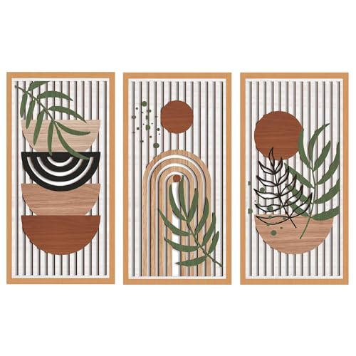 Sasiil 3 peças boémio decoração de parede, escultura de parede decorativa, arte mural de madeira moderna, quadros decoração de sala modernos, ornamentos de parede para quarto, escritório, presente de