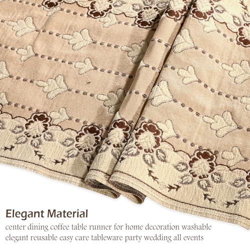 Image of Kuber Industries 72x12 inch Velvet Table Runner for Wedding and Family Dinners | Centre and Dining Table Runner | New Embroidery XL Design - Cream
