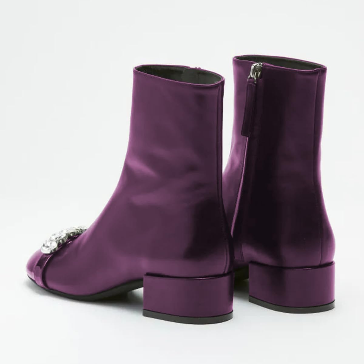 XYD Women Round Cap Toe Ankle Boots with Diamond Crystals Chunky Low Heels Side Zip Booties Party Casual Shoes