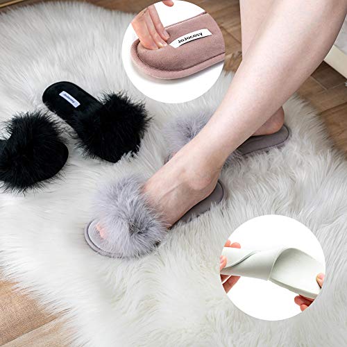 Jojocosy Extreme Plush Lady’s Sexy Slip-On Comfortable Slippers Women’s Fluffy Indoor Open-Toe Scuff (Black, Medium) #TOP6