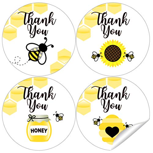 2 Inch Bee Thank You Stickers - Bumble Bee Baby Shower Birthday Party