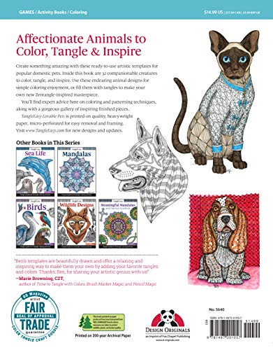 TangleEasy Lovable Pets: Design Templates for Zentangle (R), Coloring, and More (Design Originals) Tangle, Pattern, & Color Companion Animal Designs like Dogs, Cats, Birds, Fish, Horses, and Hamsters - Thumbnail 2