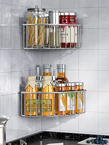 Image of SMARTAKE 2-Pack Corner Shower Caddy Deep Basket Design, SUS304 Stainless Steel, Wall Mounted Bathroom Shelf with Adhesive, Storage Organizer for Toilet, Dorm and Kitchen (Silver)