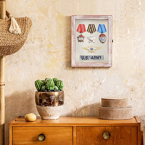 Image of TJ.MOREE Shadow Box 8 x 10 Display Case Wood Picture Frame White Pink | Memory Box with Linen Back for Memorabilia, Bouquet, Military Medals, Pet Memorial Gifts