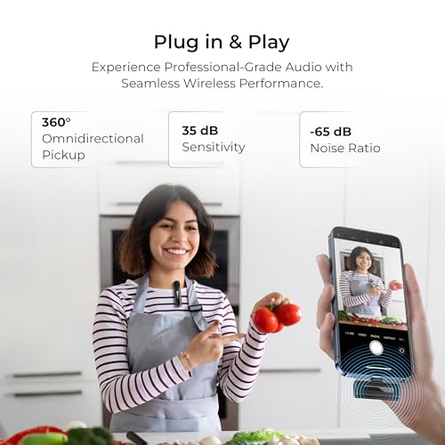 Image of Digitek DWM-114 2-in-1 Wireless Microphone, 2.4GHz, 6.6Hr Battery, Noise Reduction, 40m Range, 360 Sound Capture, Plug n Play, iPhone & Android Compatible, for Video Recording, Interview, Vlogging!
