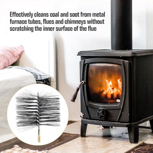 6 Inch Chimney Cleaning Brush, Anglecai Round Flue Brush for Cleaning Flue Tool Stainless Steel Wire Sweep Cleaner Kit for Insulated Chimneys, Stainless Steel or Stove Pipe