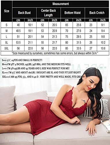 Avidlove Women Babydoll Nightgown Chemises Lace Modal Sleepwear V-Neck Full Slip Sleep Dress (Dark Red, M) #TOP4