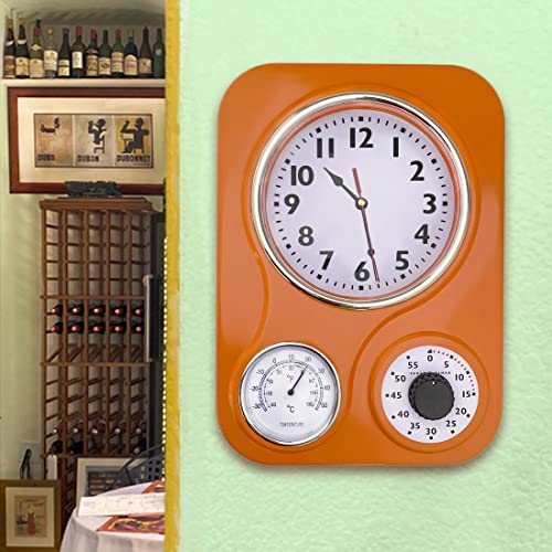 Lily's Home Retro Kitchen Clock With Temperature And Timer (Orange) #TOP1