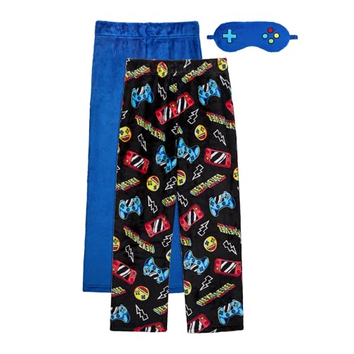 Saint Eve Kids Boys Fuzzy Pajama Pants, 2 Piece PJ Pant Set and Sleep Mask