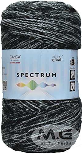Image of Ganga Spectrum Carbon (400 gm) Wool Ball Hand Knitting Wool /Art Craft Soft Fingering Crochet Hook Yarn, Needle Knitting Yarn Thread Dyed. with Needl W XA