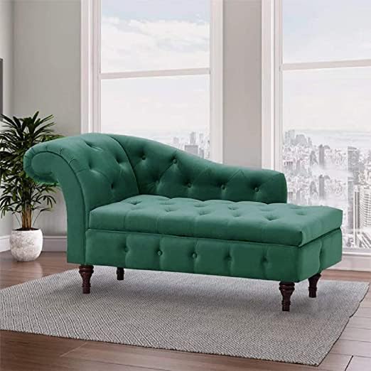 Image of Velvet Chaise Lounge Box Storage for Bedroom, Livingroom (Green)