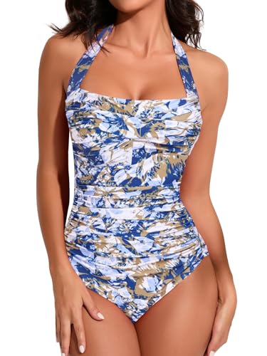Tummy control halter one-piece swimsuit