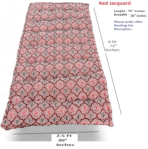 Image of Adim's Soft Cotton Box Quilt Mattress | Mattress Offers a Combination of Comfort, Durability and Style,Making it an Excellent Choice for a restful Night's Sleep (Red Jacquard Design, 30X72 X5 Inches)