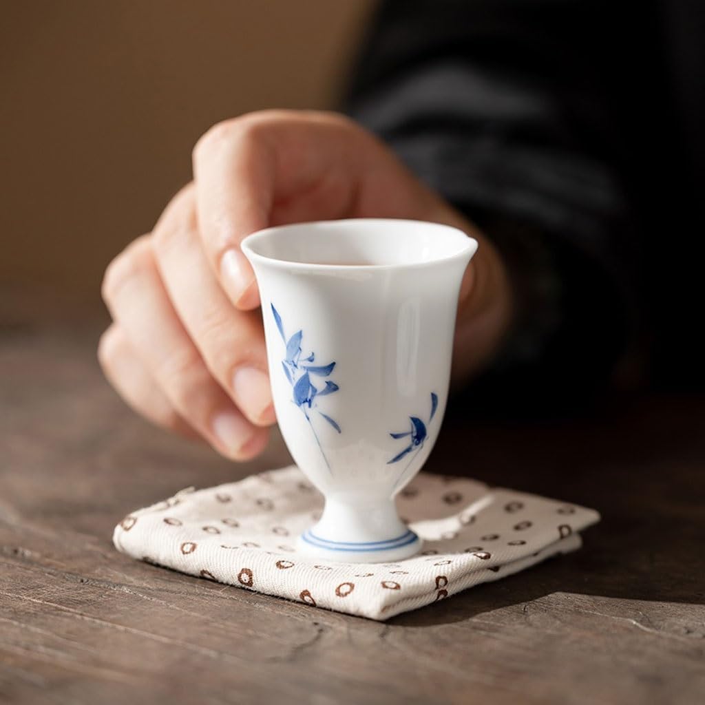 GSOUL Kungfu Tea cup Retro Hand-painted Phalaenopsis High-foot Teacup Men's Ceramic Kung Fu Tea Set Host Cup Home Office Drinking Small Tea Cups