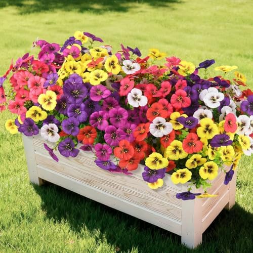 Artificial Fake Pansy Flowers for Outdoor, 12 Pcs UV Resistant Si...