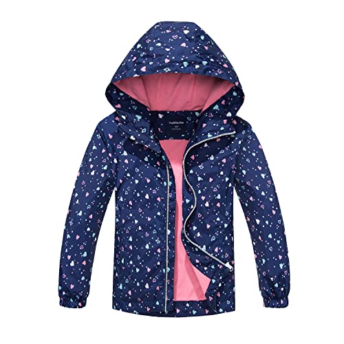 Image of MGEOY Girls Rain Jacket Lightweight Waterproof Hooded Cotton Lined Raincoat Windbreaker for Kids Size 4-12 Years