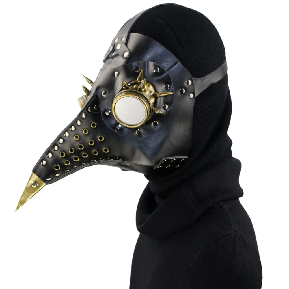 Dajingkj Plague Doctor Mask Steampunk PU Leather Long Nose Bird Beak Half Plague Mask Adjustable Scary Halloween Mask Costumes Props — image 1