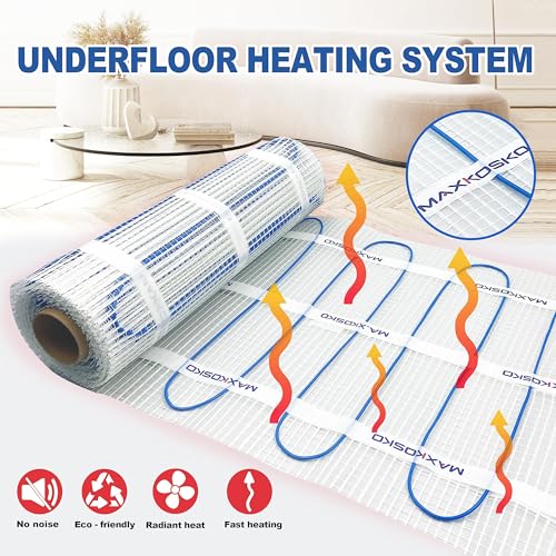 MAXKOSKO Electric Heated Floor Mat Kit, Underfloor Radiant Heating System for Tile, Stone and Laminate Indoor Use with Alarm Cable Monitor 120 V 50 sq.ft. by MAXKOSKO - Image 2