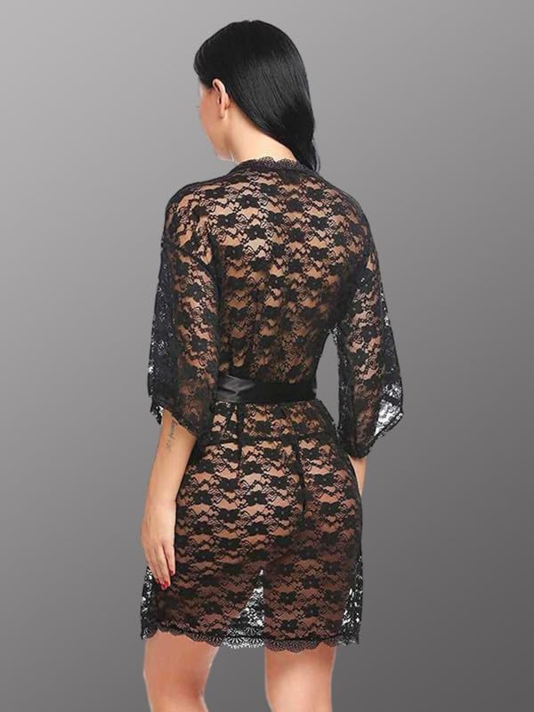 Image of Women Satin Lace Solid Print Babydoll Lingerie Honeymoon Nighty.