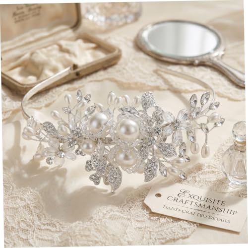 Diadema de boda con cristales y flores de aleación blanca para novias 4