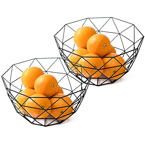 Kingrol Metal Wire Fruit Bowl, 2 Pack Storage Baskets for Fruit, Vegetables, Bread