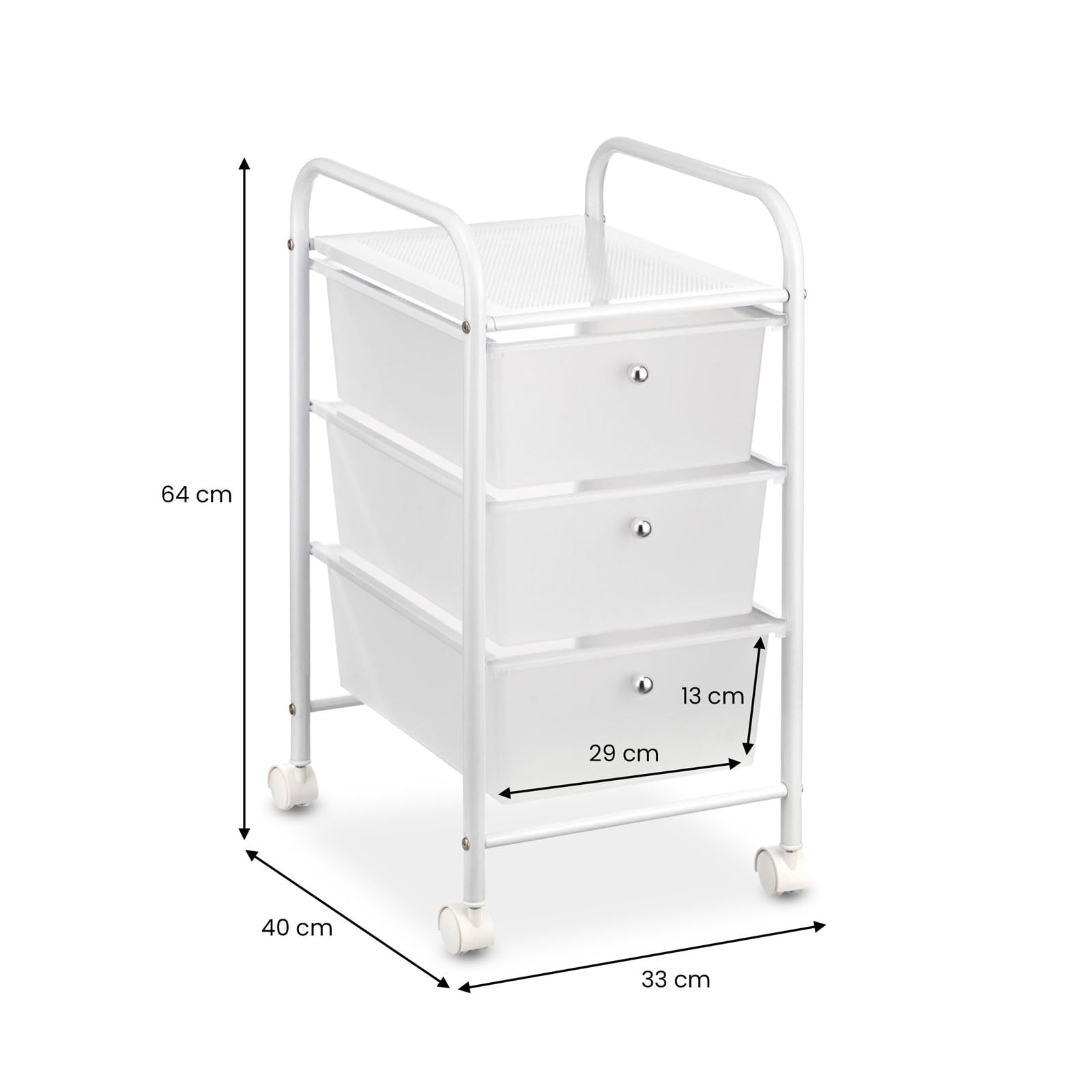 IDIMEX Caisson sur roulettes GINA Chariot avec 3 tiroirs en Plastique Blanc Transparent et 1 étagère, Meuble de Rangement pour Salle de Bain en métal laqué Blanc