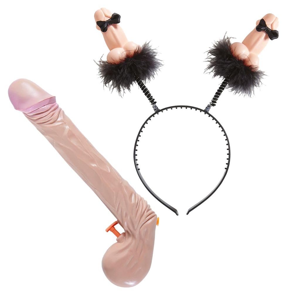 Cerchietto con antenne piselli e pistola ad acqua pisello per la sposa sexy alla festa hot di addio al nubilato in piscina o al mare o Ferragosto gadget per adulti sexy hot 18+