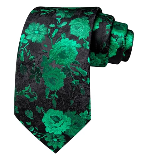 Image of Barry.Wang Flower Ties for Men Handkerchief Cufflinks Set Wedding Necktie Set Party