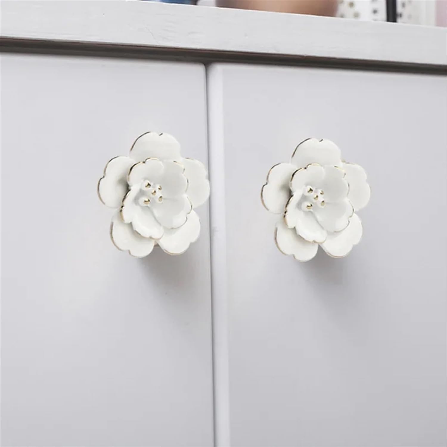 1/2PCS Ceramic Wardrobe Kitchen Furniture Cabinet Door Handle Wall Decoration Dresser Drawer Pulls Knobs and Handle (Color : White, Size : 1PCS)