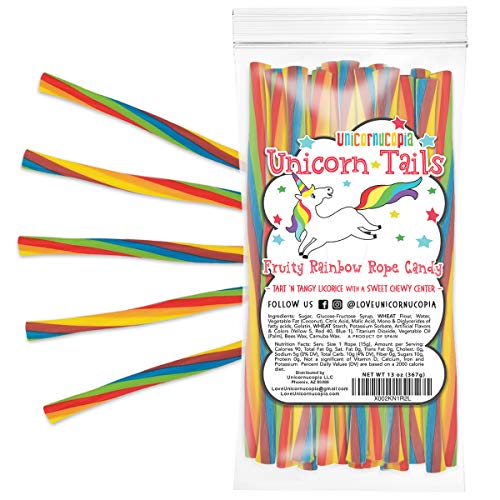 Unicorn Tails Licorice Candy Ropes - Sour Rope Candy Rainbow Party Favors for Kids - Bulk Candy Goodie Bags (24 Ct - Bulk)