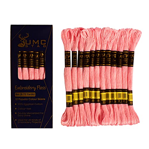 Image of 12 Pieces 50 /957 Geranium Premium Embroidery Thread Egyptian Cotton Skeins Cross Stitch Floss Oeko TEX Stranded Red Light Pink 50