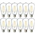 Sunco 12 Pack 60W Vintage LED Edison Bulbs Equivalent 8.5W CRI92 800 Lumens, Dimmable ST64 Filament 2700K Soft White E26 Medium Base Light Bulbs High Brightness Clear Glass Waterproof UL