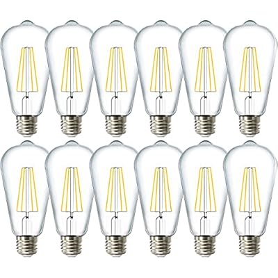 Sunco 12 Pack 60W Vintage LED Edison Bulbs Equivalent 8.5W CRI92 800 Lumens, Dimmable ST64 Filament 2700K Soft White E26 Medium Base Light Bulbs High Brightness Clear Glass Waterproof UL