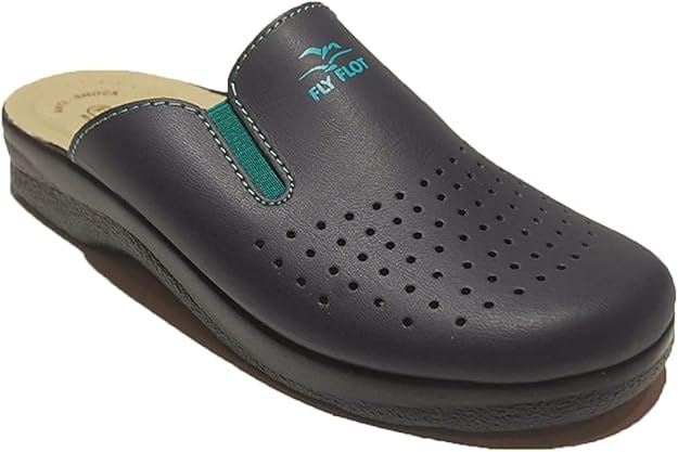 Ciabatte Sanitarie Uomo Fly Flot In Vera Pelle - Antiscivolo, Con Elastici, Made In Italy, Colore Blu - Foto 12